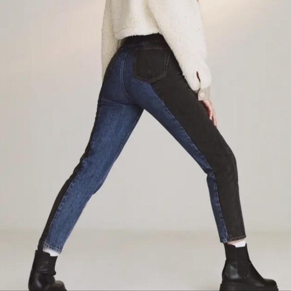 Pacsun UHR Ultra High Rise Slim Black Blue Colorblock Jean 24 Straight Cut Ankle - Picture 2 of 12